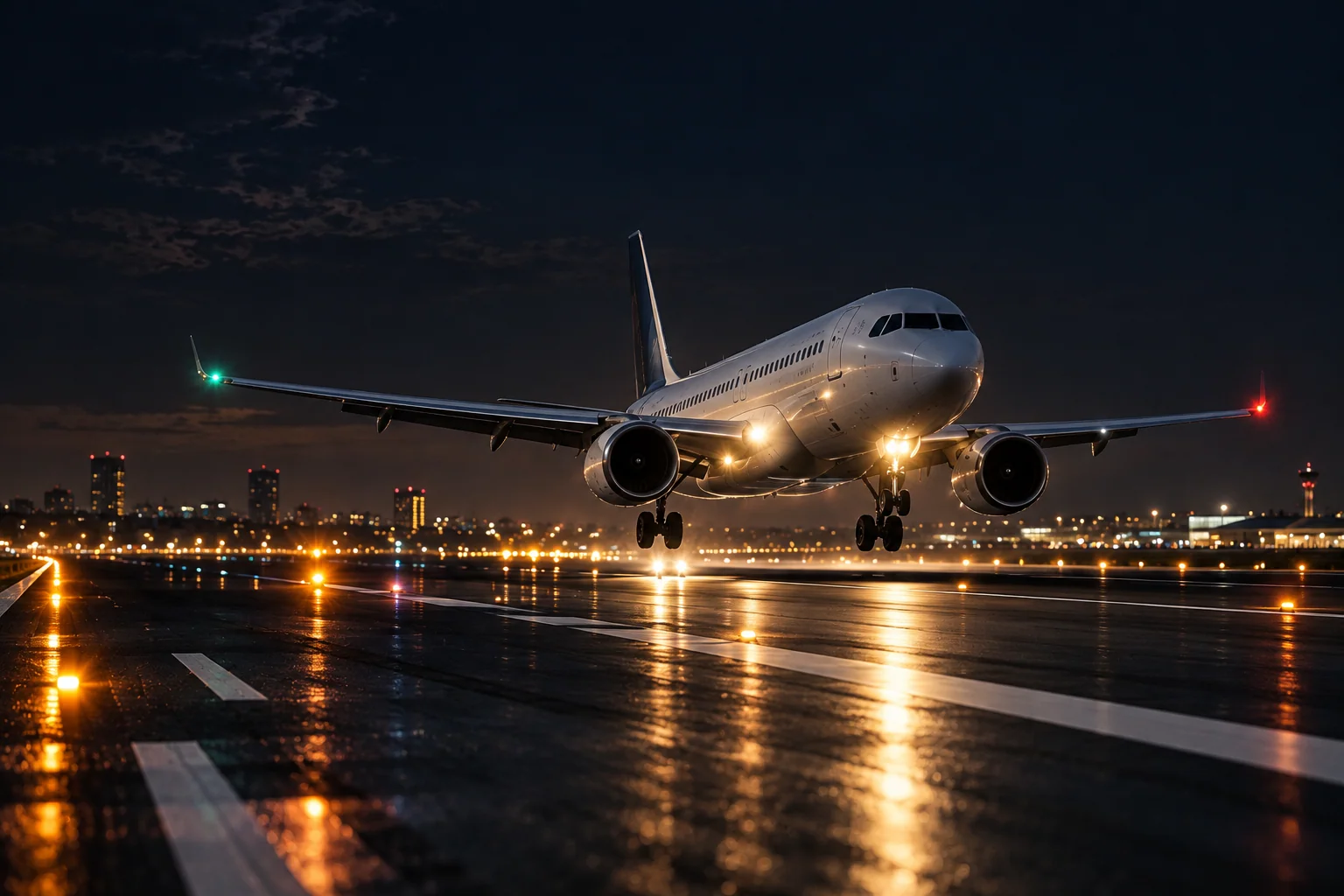 Aircraft on the runway beneath a flight path