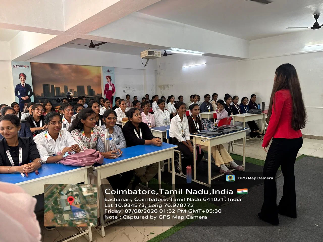 Cabin crew students following a lesson in a classroom